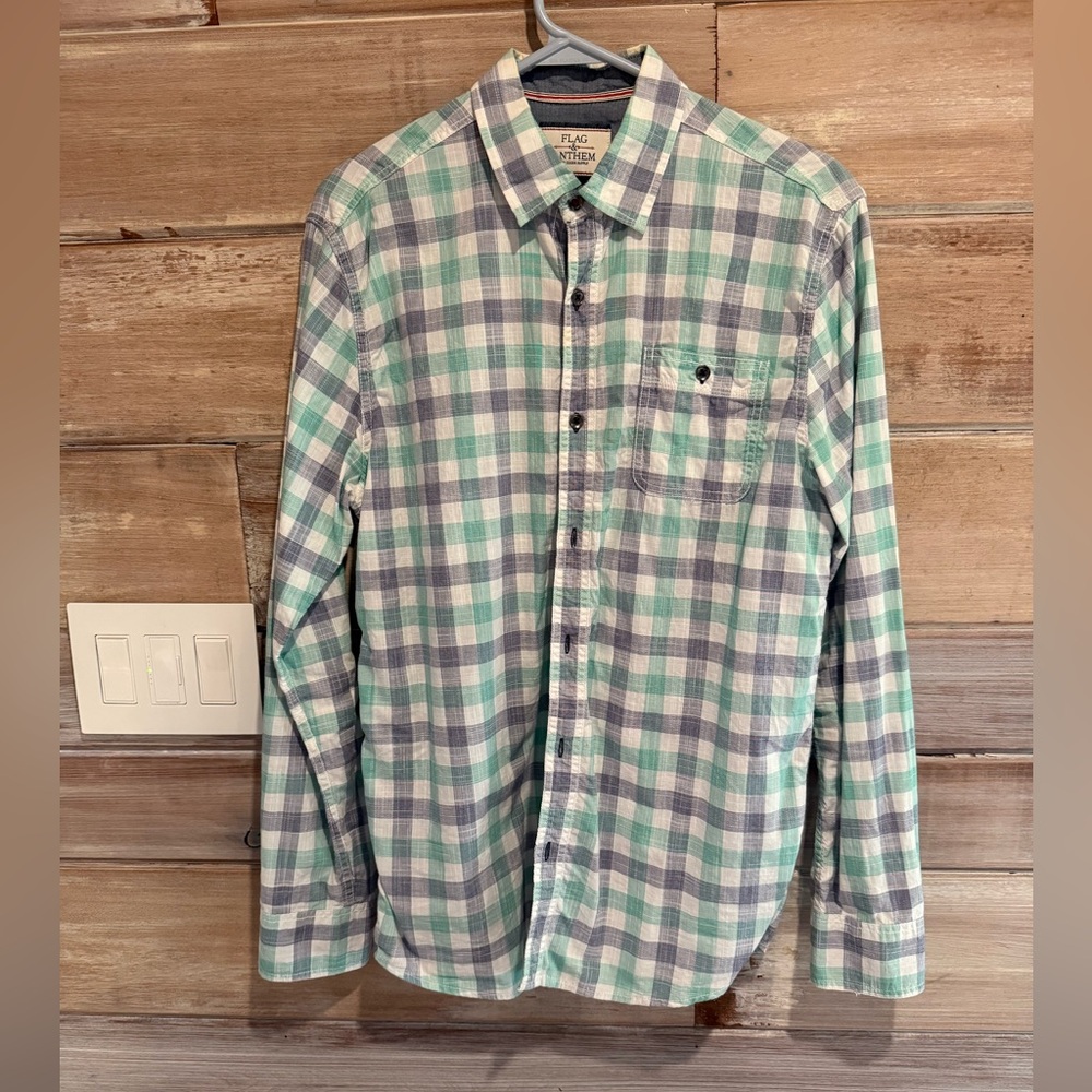 Plaid Button-Down Shirt in Green and Blue